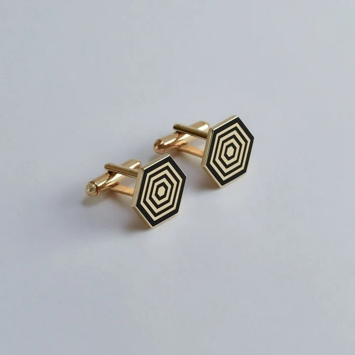 Hexagon Enamel Cuff Links (925 Sterling Silver)