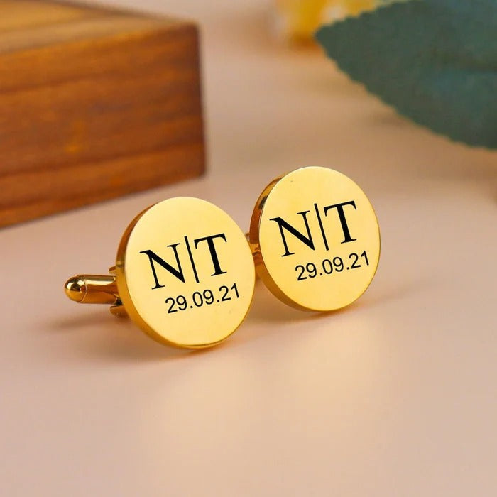 Initials & Date Cufflinks(925 Sterling Silver)
