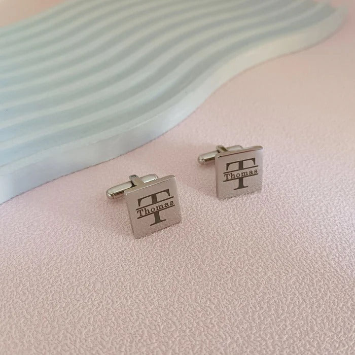 Personalized Name Cufflinks with Initial (925 Sterling Silver)