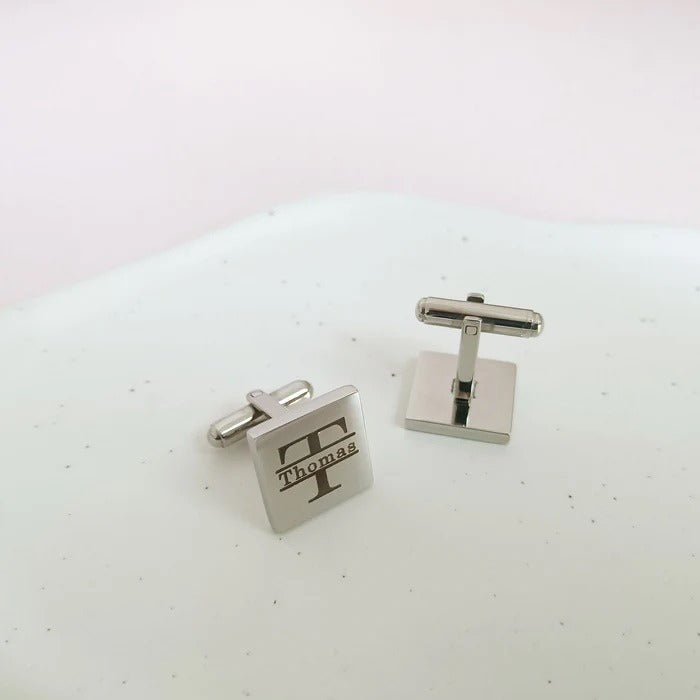 Personalized Name Cufflinks with Initial (925 Sterling Silver)