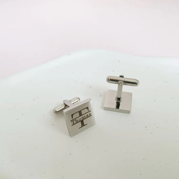 Personalized Name Cufflinks with Initial (925 Sterling Silver)