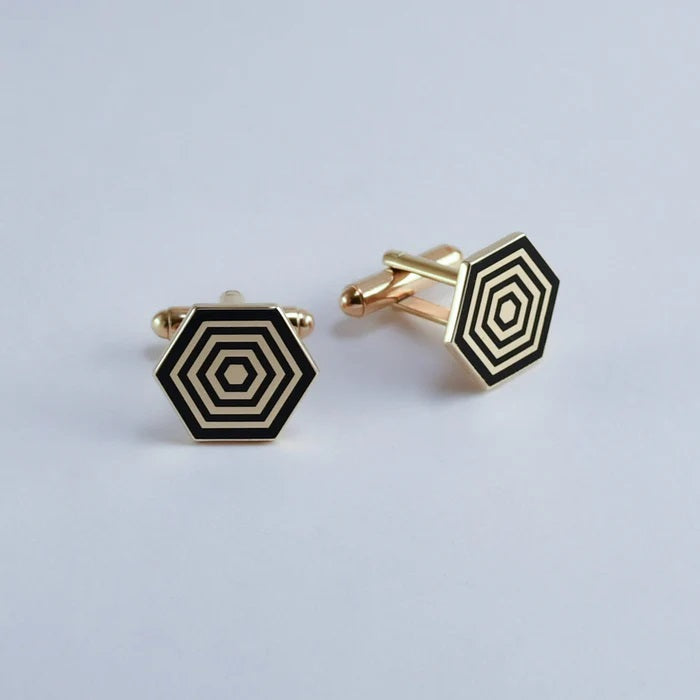 Hexagon Enamel Cuff Links (925 Sterling Silver)