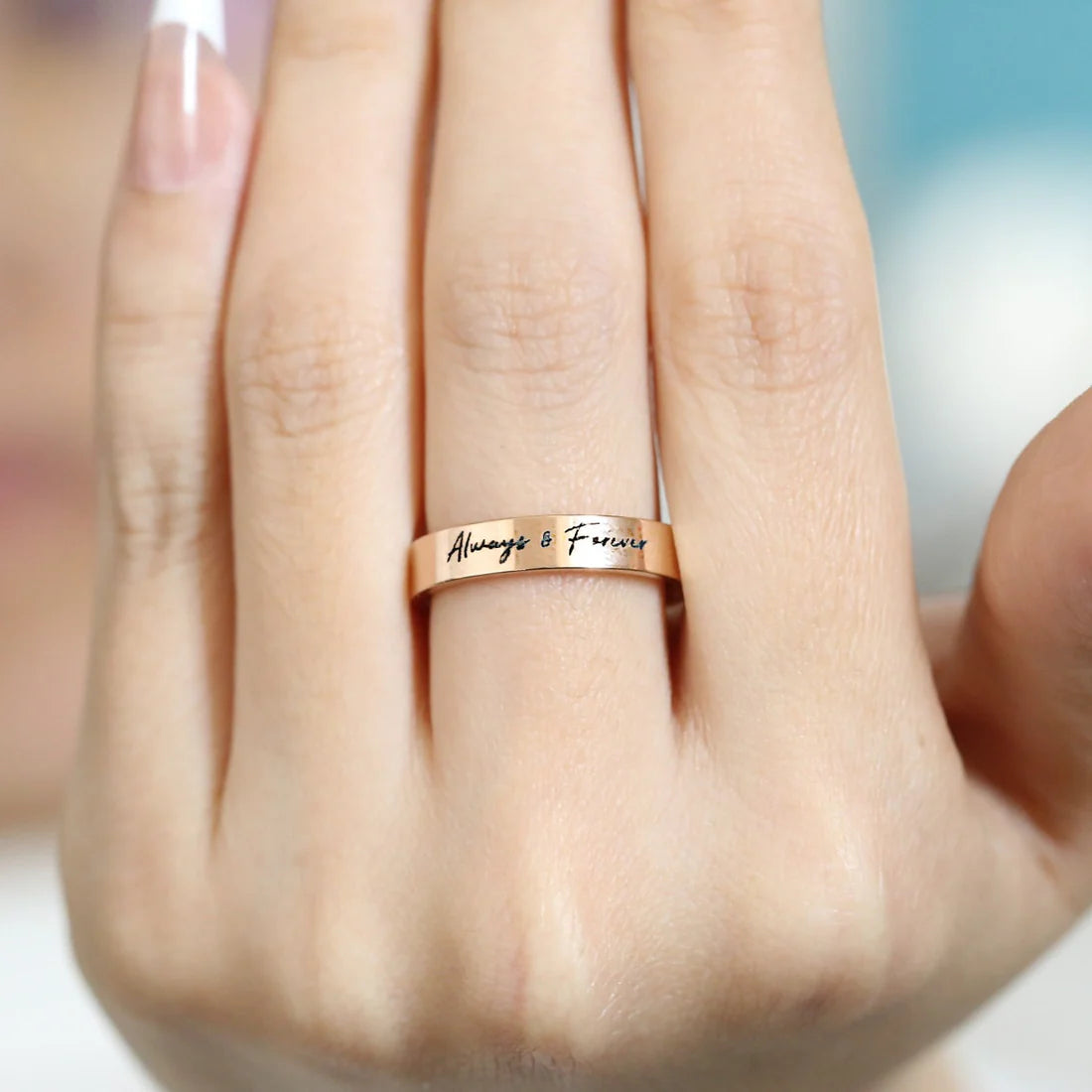 Personalized Custom Engraved Ring with Your Own Handwriting (925 Sterling Silver)