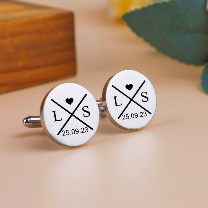 Initials & Date Cufflinks(925 Sterling Silver)